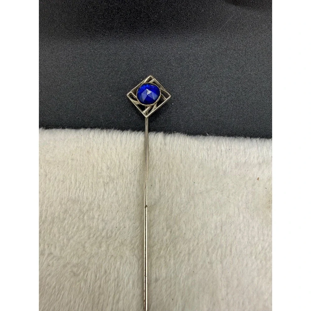 Vintage Rhinestone Stick Pin Brooch Silver‎ Tone Blue